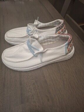 Hey Dude White Slip-On Shoe Aztec Pattern